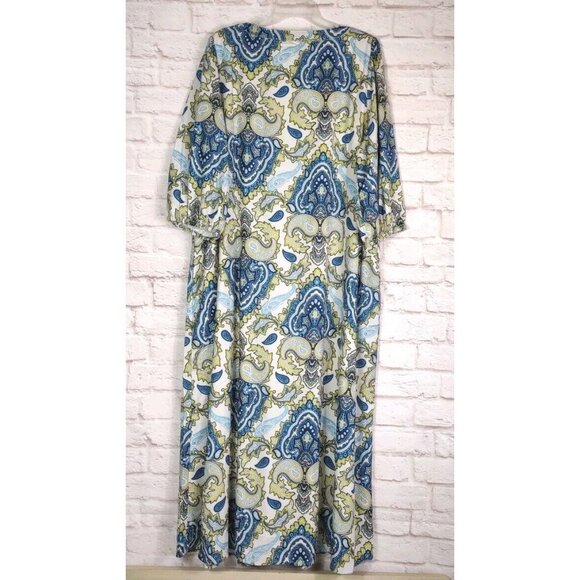 June & Vie Kaftan Caftan Maxi Dress PLUS 18/20 Floral Paisley Retro Mrs. Roper - Picture 2 of 11